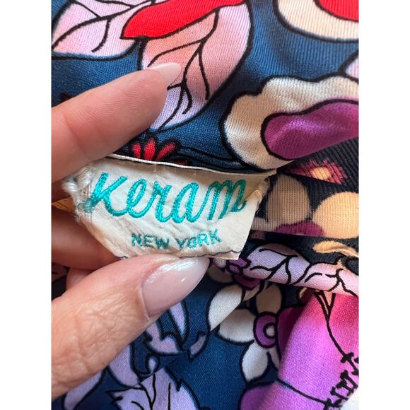 WOW! Colorful Vintage 1960s-70s Keram New York Long Sleeve Maxi Dress Size Small - Picture 11 of 12